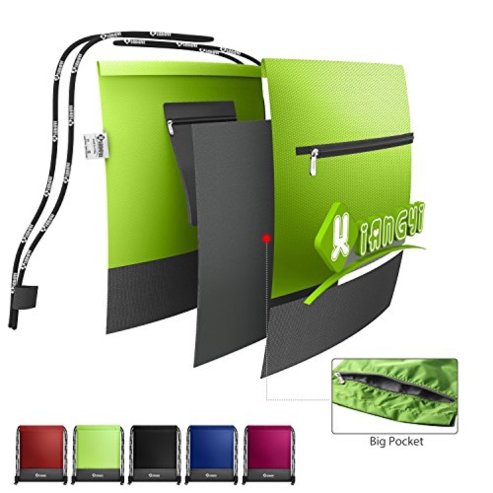 Xiangyi Lime Green and Black Multifunctional Drawstring Gym Backpack - Picture 3 of 4